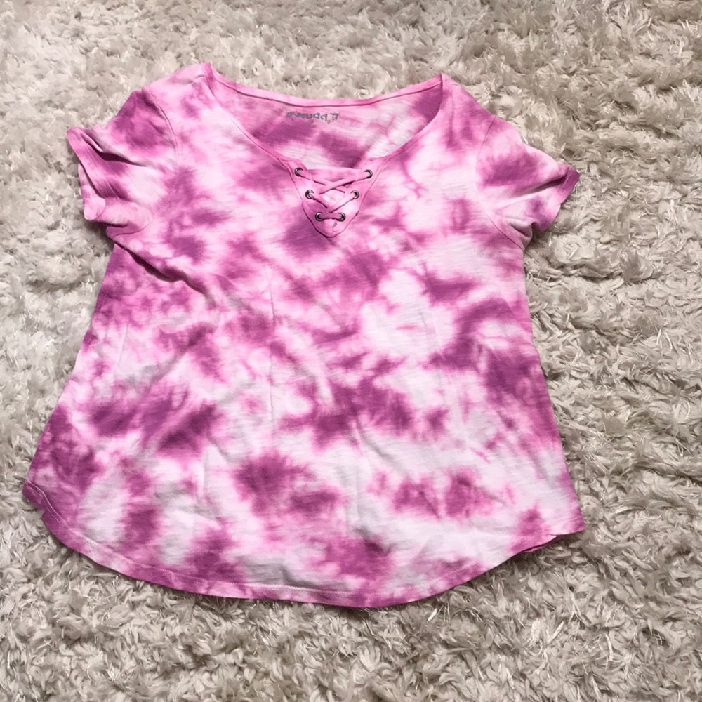 Tie dye purple and white shirt with crosses Front